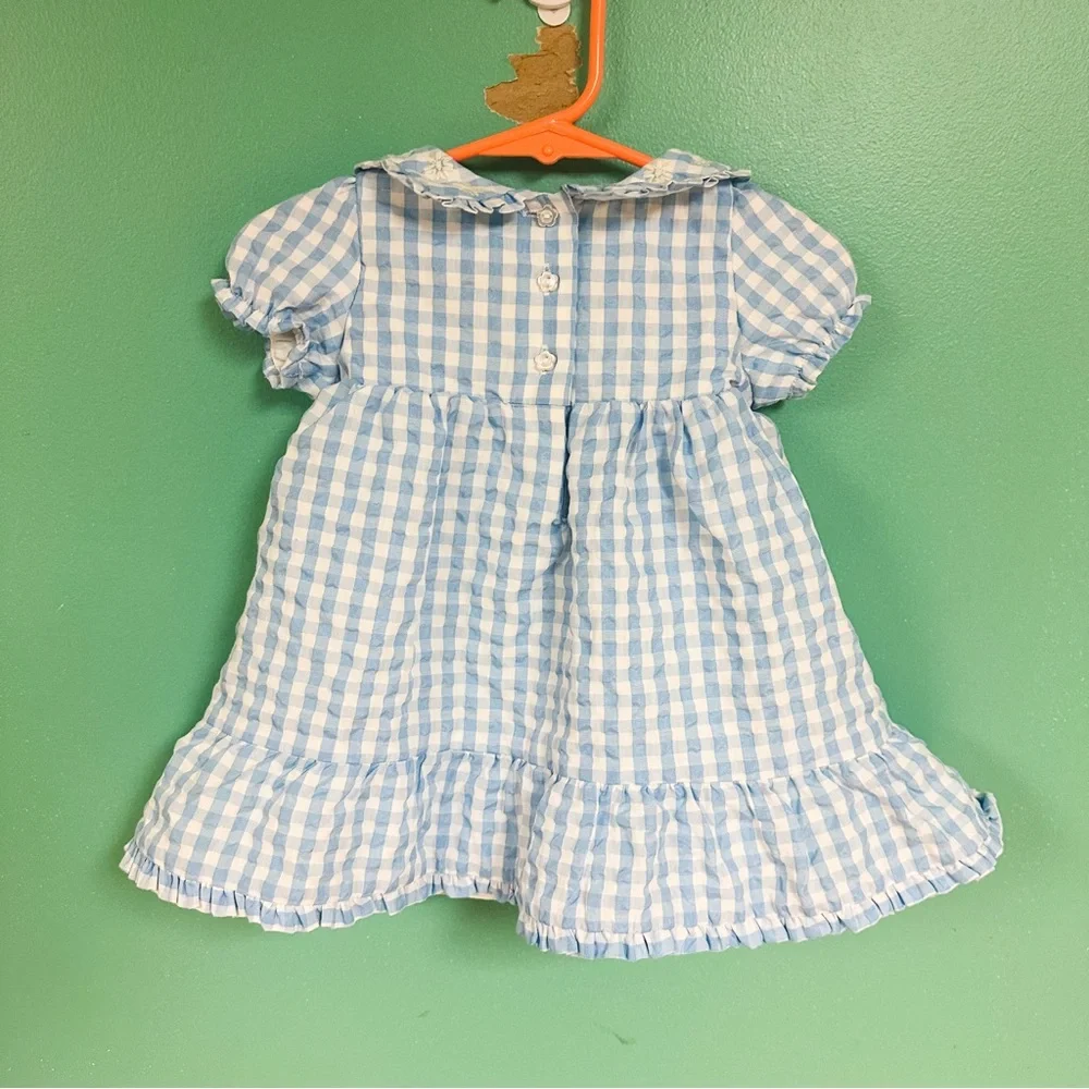 NWOT Tahari Blue & White Gingham Peter Pan Collar Formal Dress Baby 6-9M